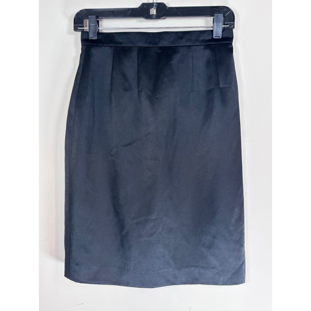 Gemma Cho Boutique Black Satin Pencil Skirt High Waisted Knee Length